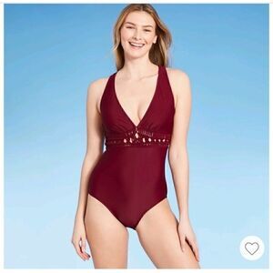 Kona Sol™ Macrame Medium Coverage One Piece Swimsuit Burgundy Med